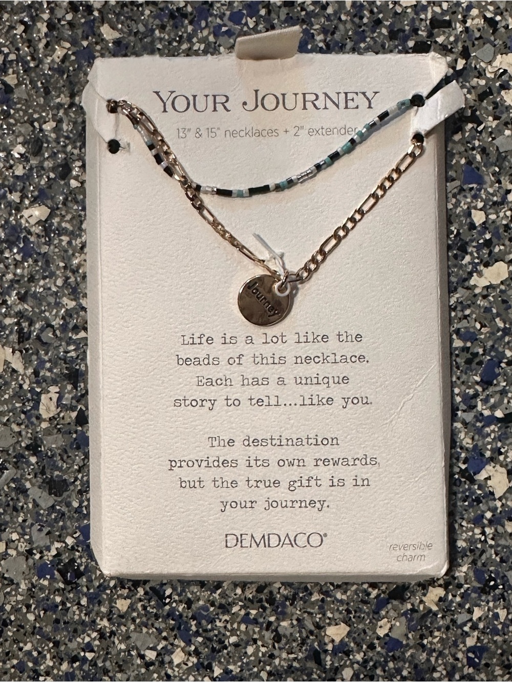 DEMDACO journey Gold Charm Layered Necklace with Blue and Teal Beads
